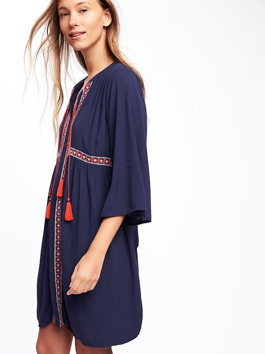 Image number 3 showing, Embroidered Tie-Front Swing Dress for Women