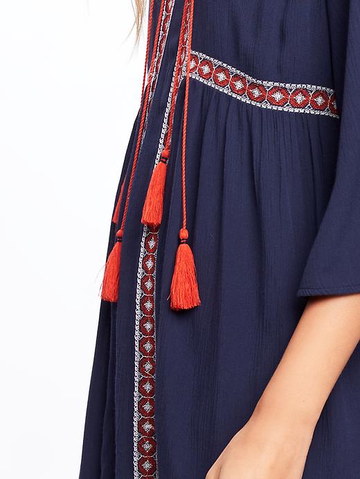 Image number 4 showing, Embroidered Tie-Front Swing Dress for Women