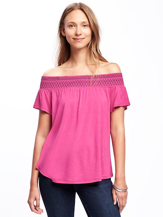 View large product image 1 of 1. Smocked Off-the-Shoulder Swing Top for Women