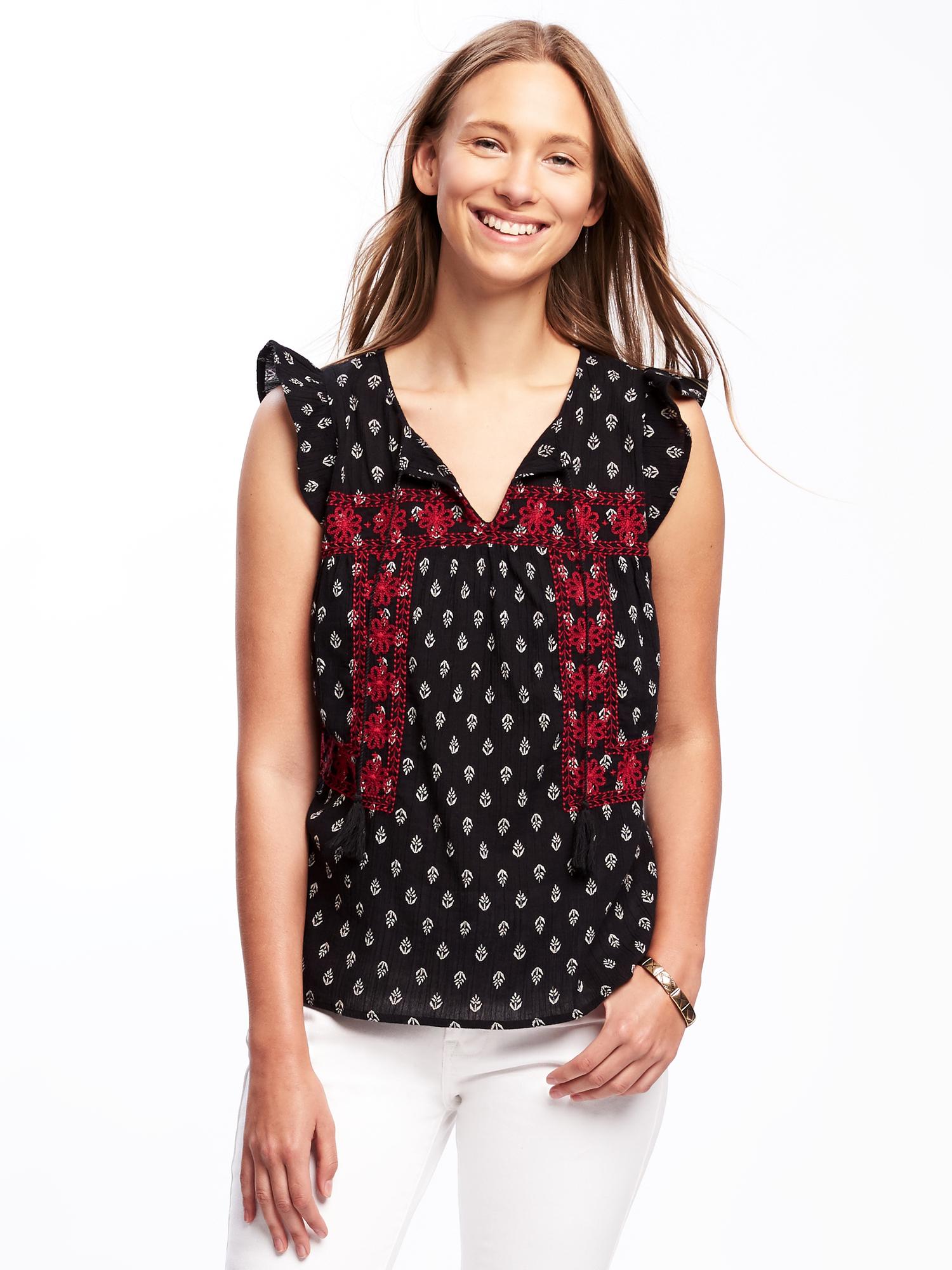 Embroidered Flutter-Sleeve Swing Top for Women | Old Navy