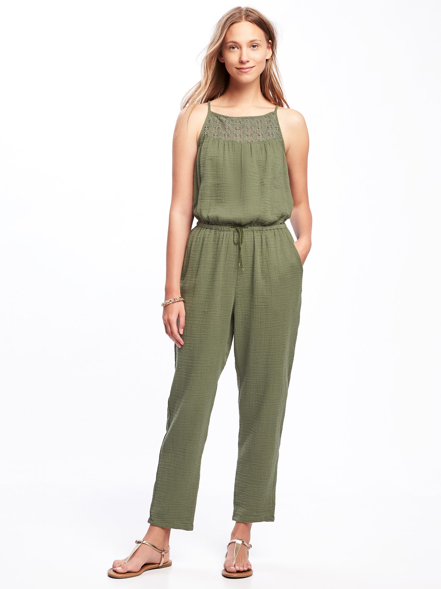 HighNeck CrochetYoke Jumpsuit for Women Old Navy