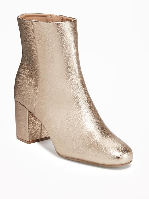 Image number 1 showing, Metallic Faux-Leather Block-Heel Boots for Women