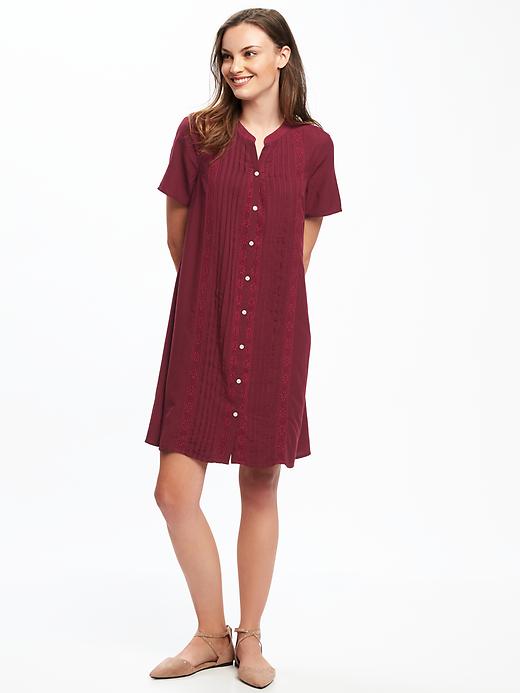 Image number 1 showing, Pintuck Lace-Trim Swing Dress for Women