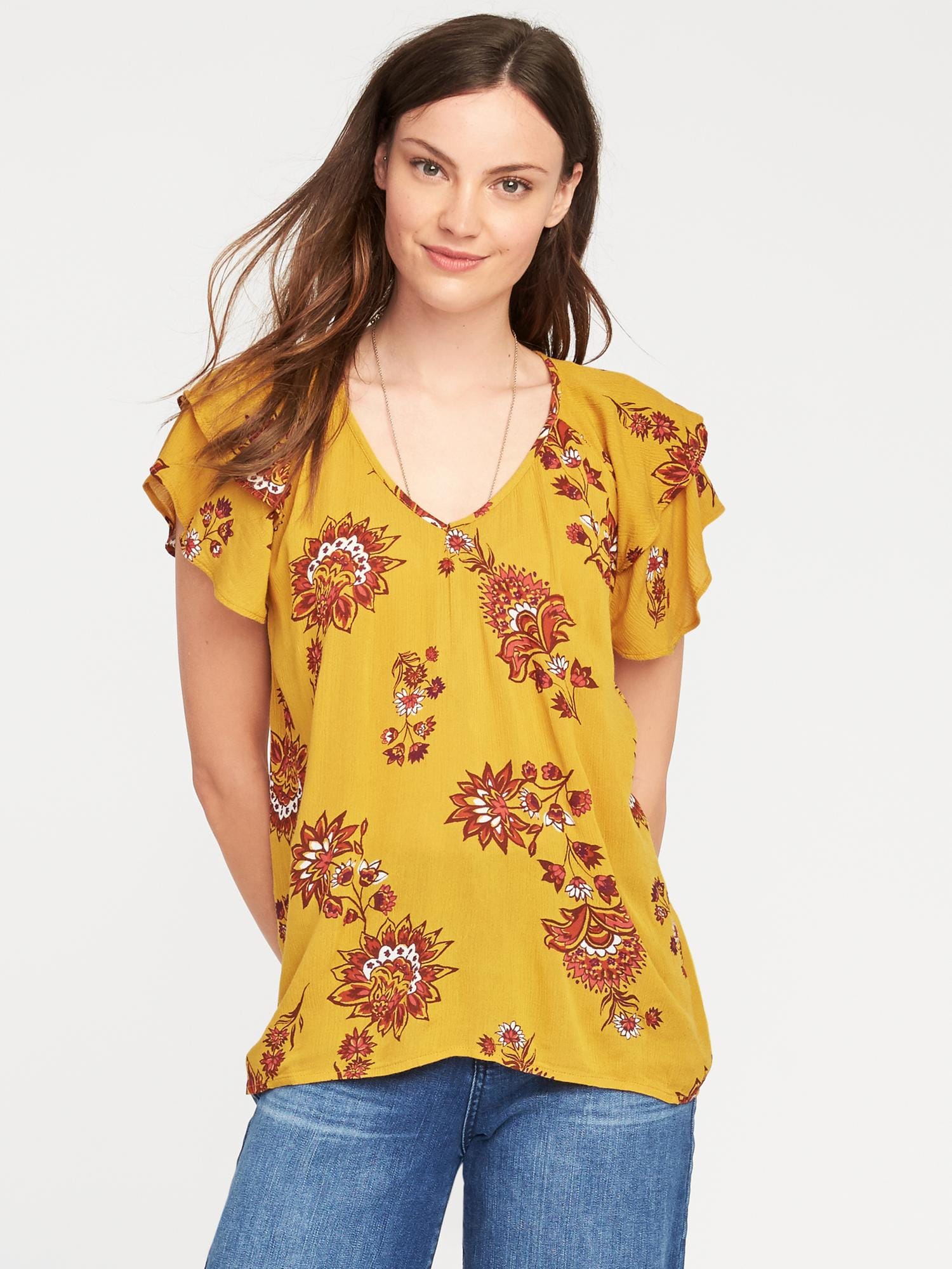 RuffleSleeve CrinkleGauze Top for Women Old Navy