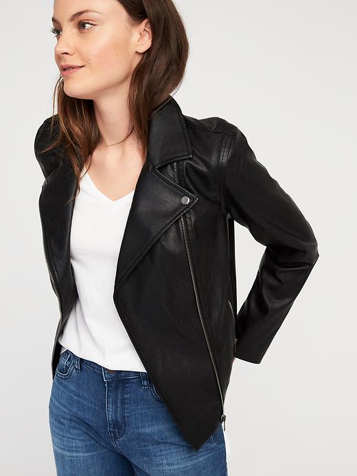Image number 4 showing, Faux-Leather Moto Jacket for Women