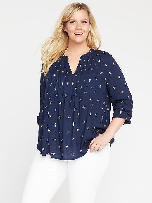 View large product image 1 of 1. Plus-Size Pintuck Swing Blouse