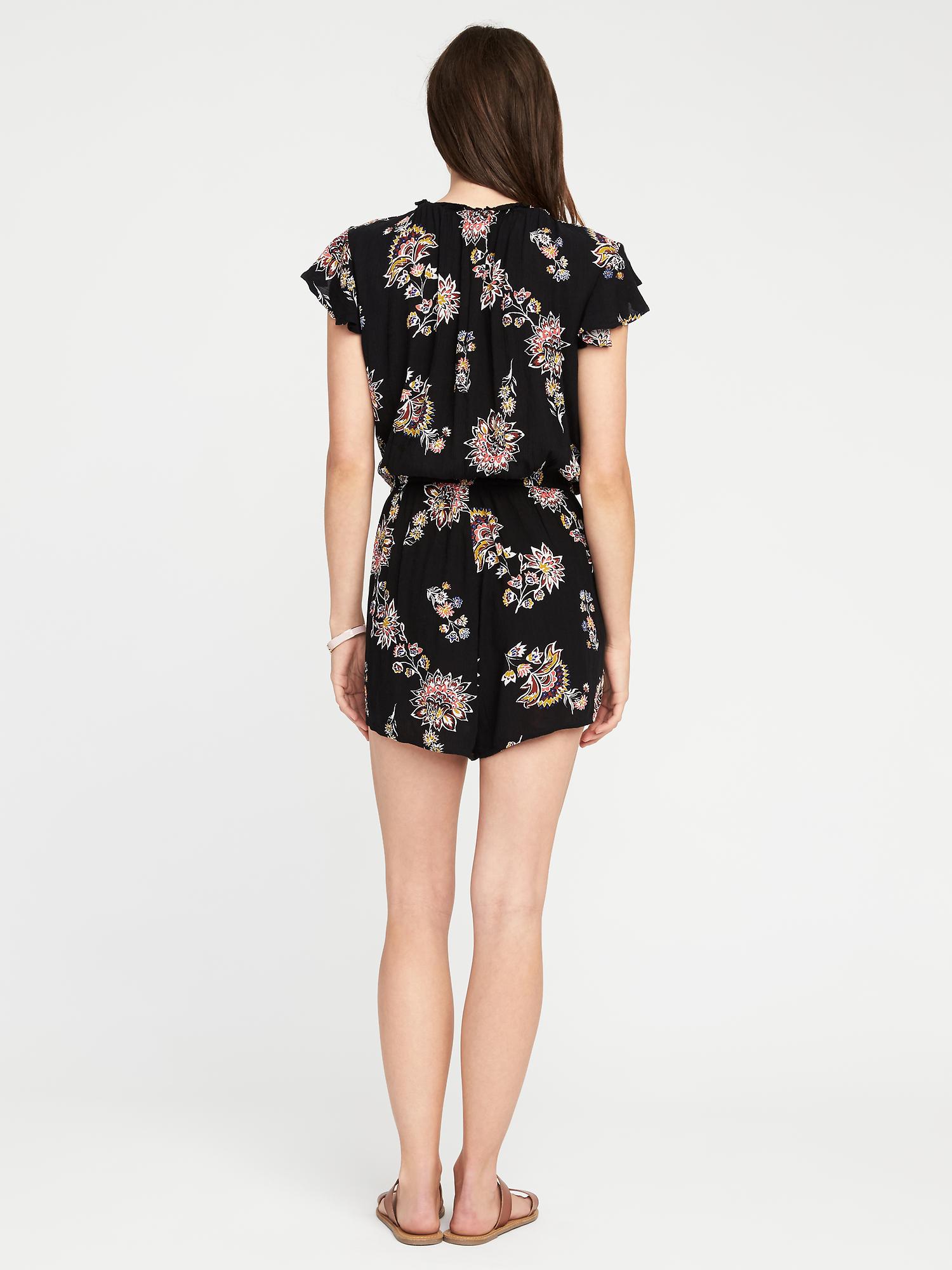 RuffleSleeve CrinkleGauze Romper for Women Old Navy