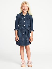 View large product image 3 of 3. Denim Tie-Waist Shirt Dress for Girls