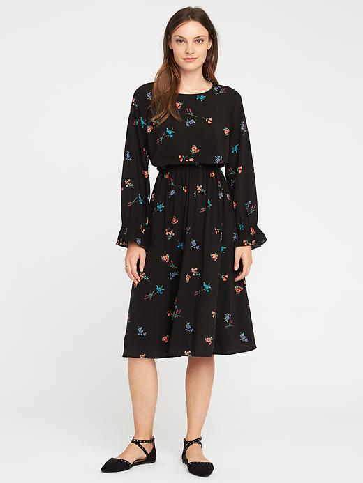 Floral Ruffle-Sleeve Waisted Midi for Women | Old Navy