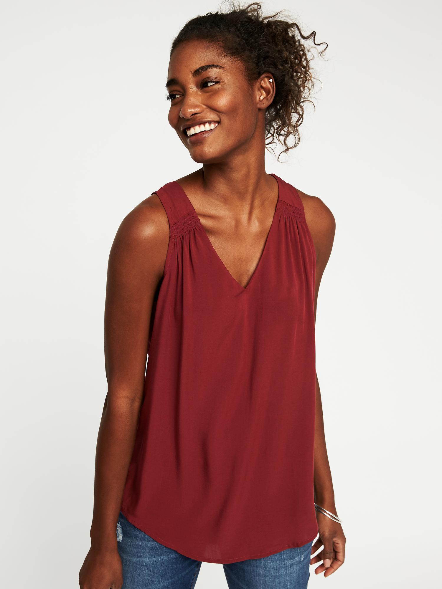 Relaxed Cut-Out Back V-Neck Tank for Women