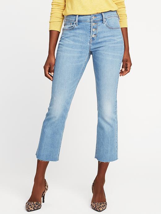 Image number 1 showing, Mid-Rise Button-Fly Flare Ankle Jeans for Women