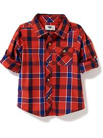 View large product image 4 of 4. Plaid Poplin Roll-Sleeve Shirt for Toddler Boys