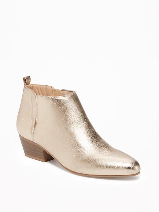 Metallic Faux-Leather Low Ankle-Boots for Women