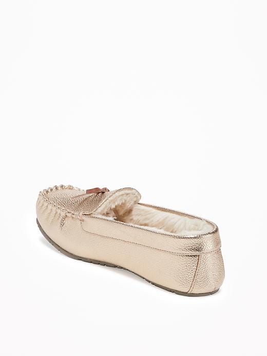 Image number 4 showing, Metallic Faux-Leather Sherpa-Lined Moccasins for Women