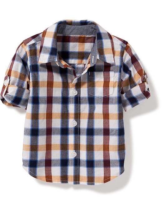 Old Navy Plaid Roll Sleeve Shirt For Baby Size 18-24 M - Blue/orange plaid