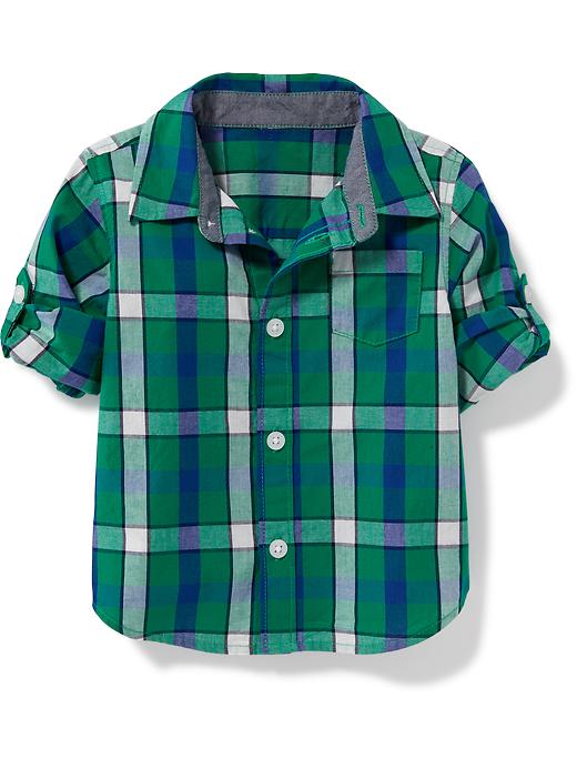 Old Navy Plaid Roll Sleeve Shirt For Baby Size 18-24 M - White/green plaid
