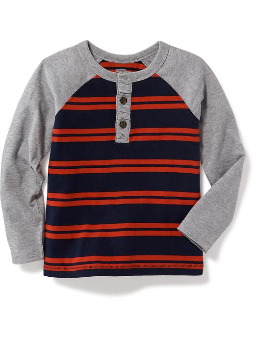 View large product image 1 of 1. Striped Raglan-Sleeve Henley for Toddler Boys