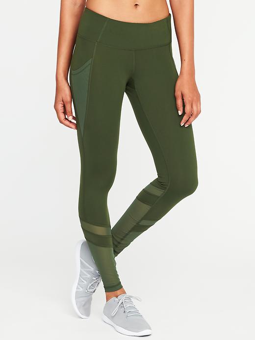 View large product image 1 of 2. Mid-Rise 7/8-Length Mesh-Panel Elevate Compression Leggings for Women