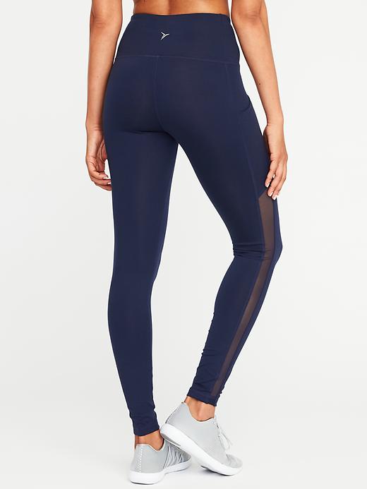 View large product image 2 of 3. High-Rise Side-Pocket Mesh-Trim Compression Leggings for Women