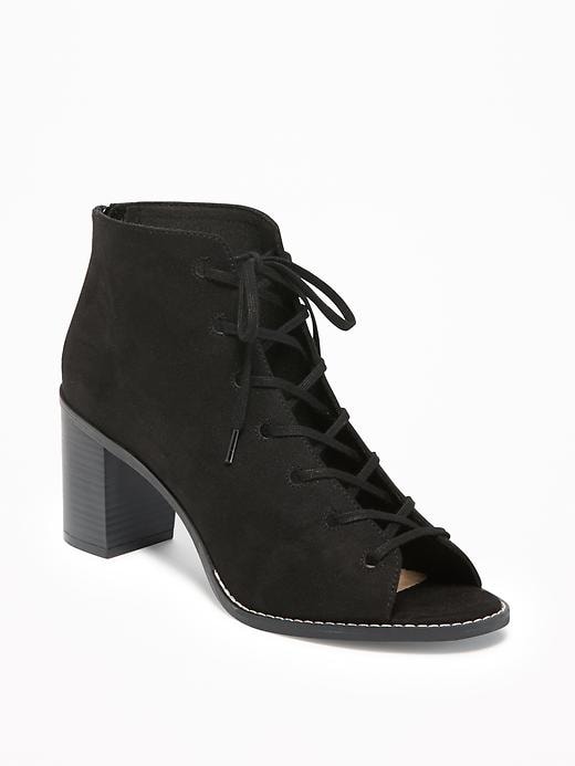 Sueded Lace-Up Peep-Toe Booties for Women | Old Navy