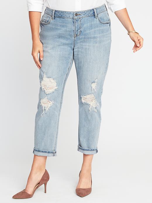 View large product image 1 of 3. Mid-Rise Plus-Size Boyfriend Skinny Distressed Jeans