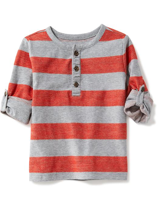 View large product image 1 of 2. Striped Rolled-Sleeve Henley for Toddler Boys
