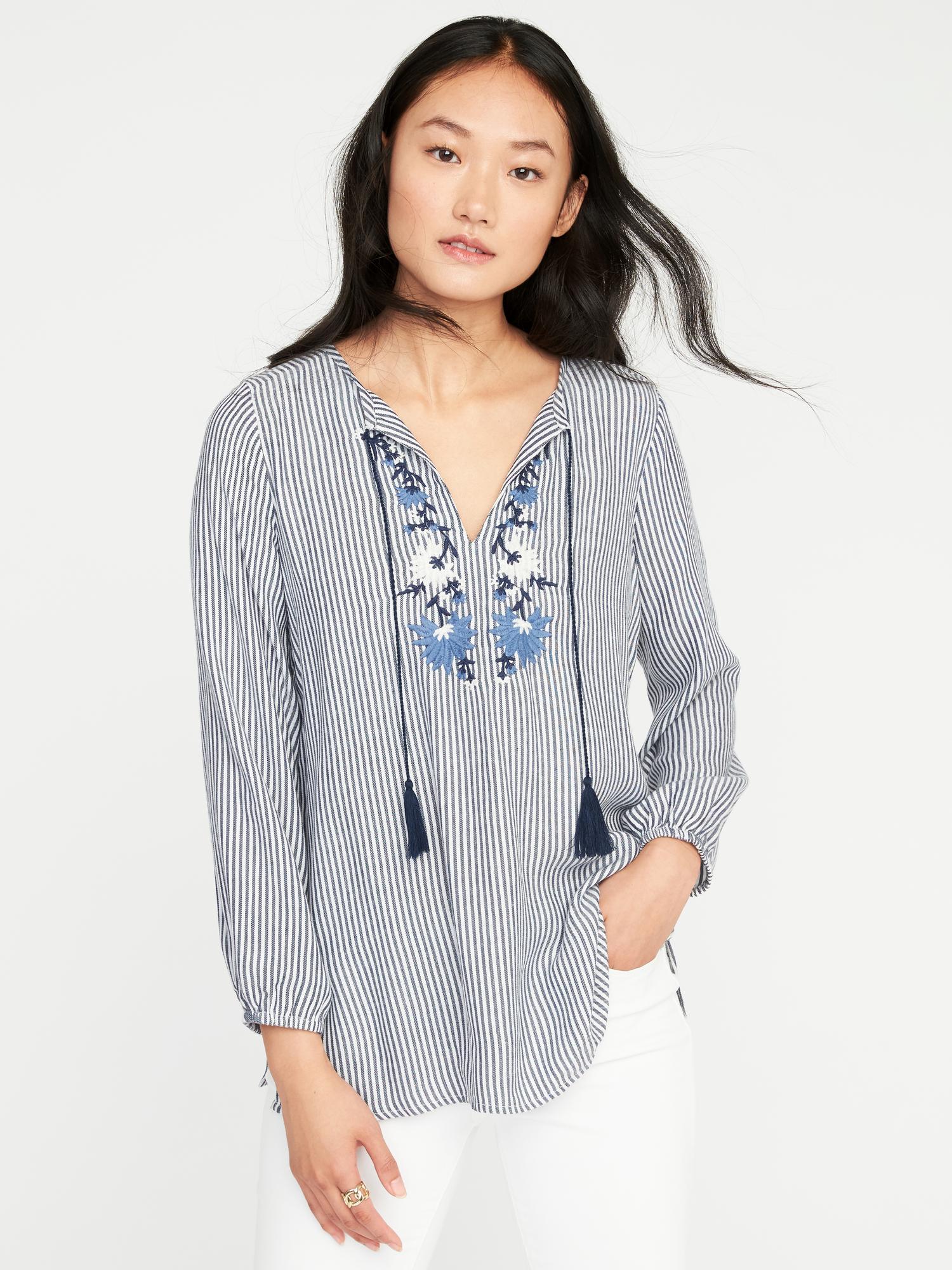 Embroidered Tassel-Tie Tunic for Women | Old Navy