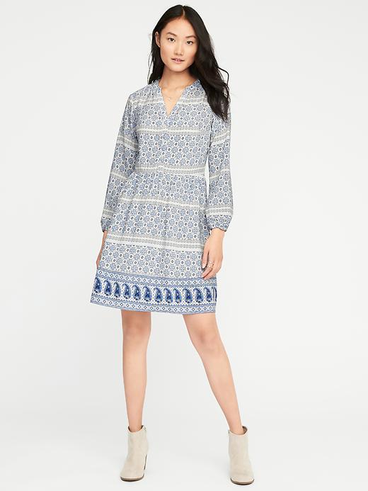 View large product image 1 of 2. Printed Henley Swing Dress for Women