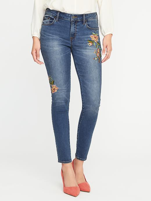 View large product image 1 of 3. Mid-Rise Floral-Embroidered Rockstar Jeans for Women