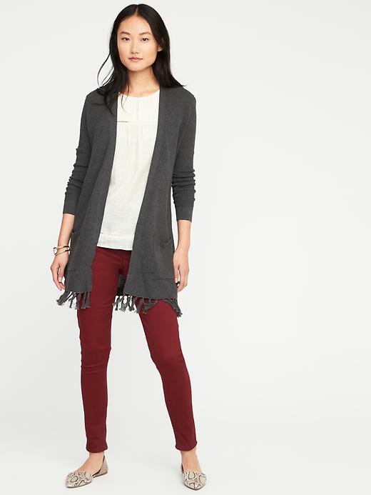 Image number 3 showing, Relaxed Open-Front Tassel-Hem Sweater for Women