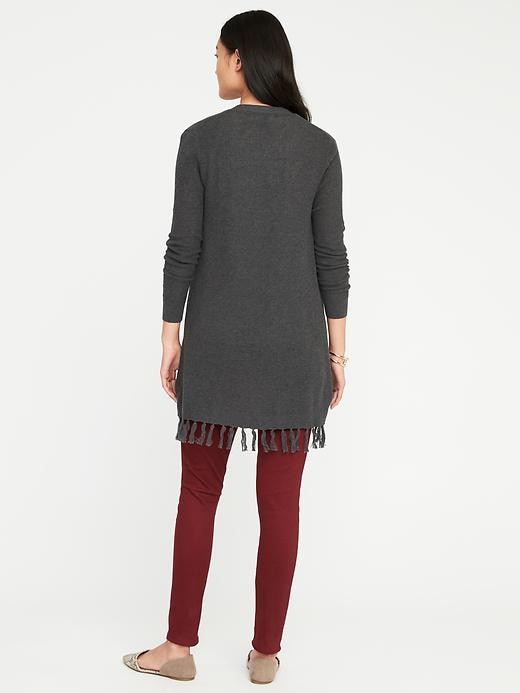 Image number 2 showing, Relaxed Open-Front Tassel-Hem Sweater for Women