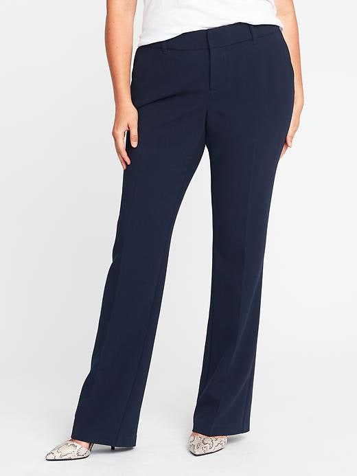 View large product image 1 of 1. Mid-Rise Secret-Slim Pockets + Waistband Plus-Size Double-Weave Harper Trousers