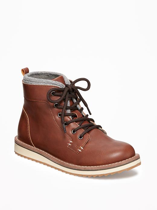 View large product image 1 of 3. Faux-Leather Lace-Up Ankle Boots for Boys