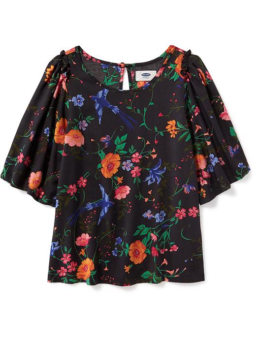 View large product image 1 of 1. Floral Flutter-Sleeve Top for Girls