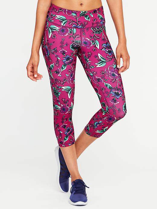 View large product image 1 of 3. Mid-Rise Floral-Print Compression Crops for Women