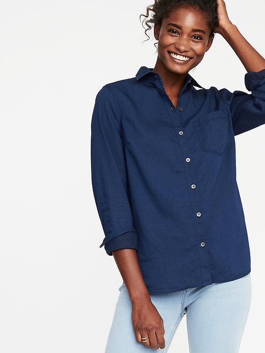 Image number 4 showing, Relaxed Classic Chambray Shirt for Women