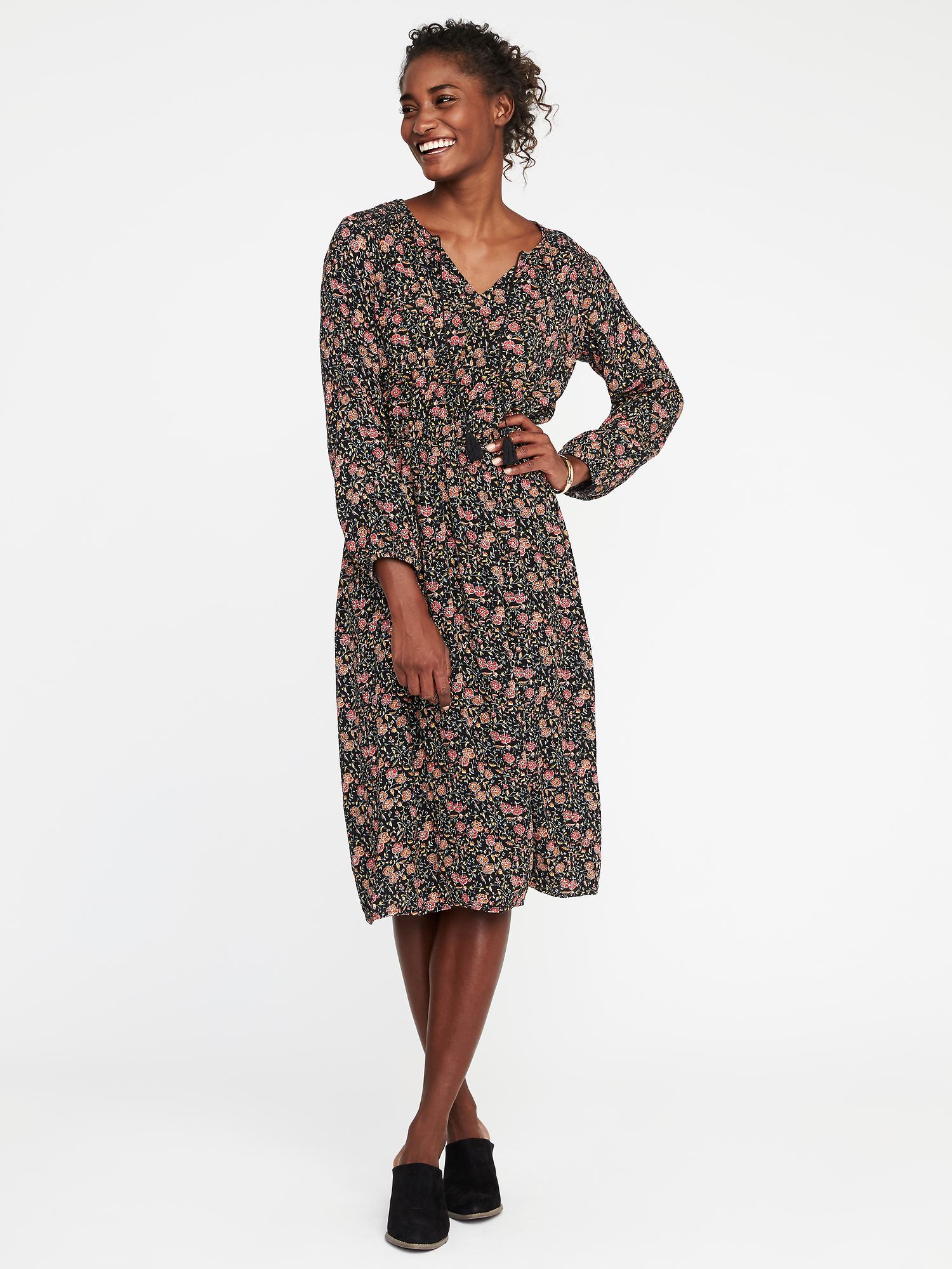 Floral Waist-Defined Midi Dress for Women | Old Navy