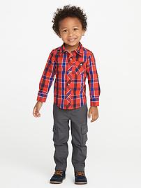 View large product image 3 of 4. Plaid Poplin Roll-Sleeve Shirt for Toddler Boys
