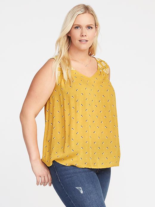 Relaxed Plus-Size Embroidered-Yoke Top | Old Navy