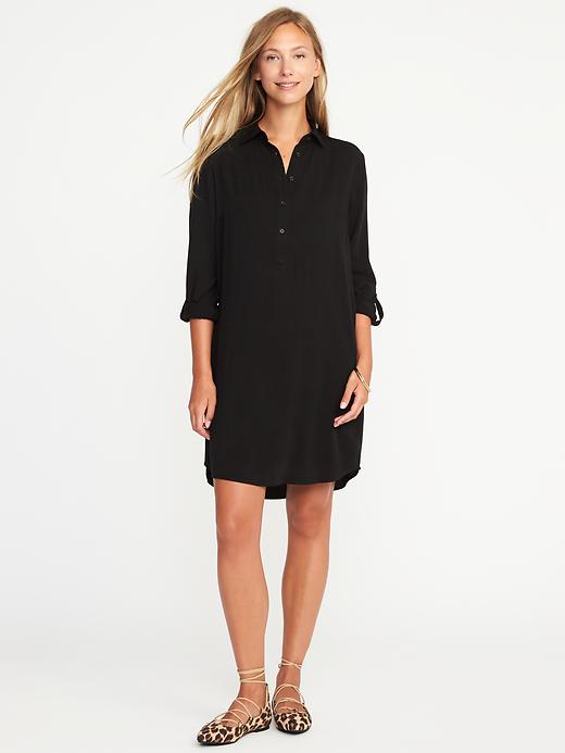 View large product image 1 of 1. Twill Button-Front Shirt Dress for Women