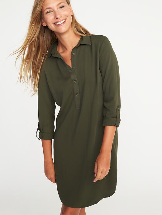 Twill Button-Front Shirt Dress for Women | Old Navy