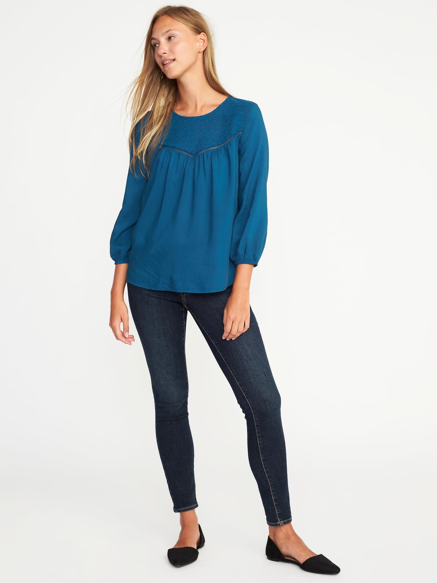 Relaxed Lace Yoke Top For Women Old Navy