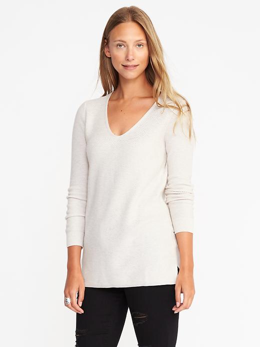 Image number 1 showing, Relaxed Textured V-Neck Sweater for Women