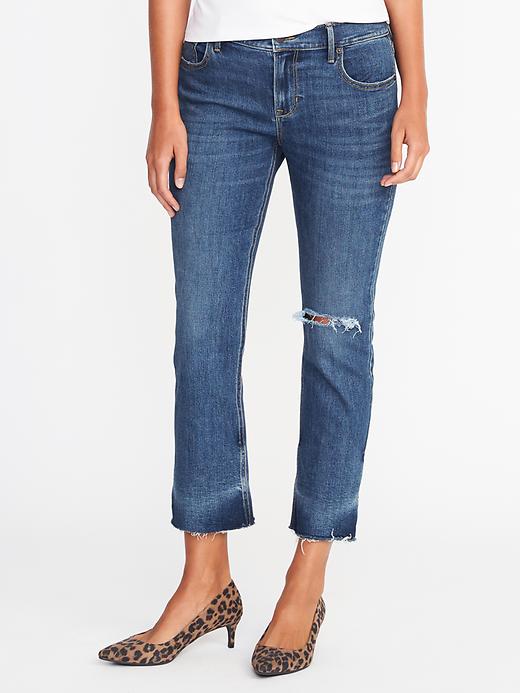 Image number 1 showing, Mid-Rise Distressed Flare Ankle Jeans for Women