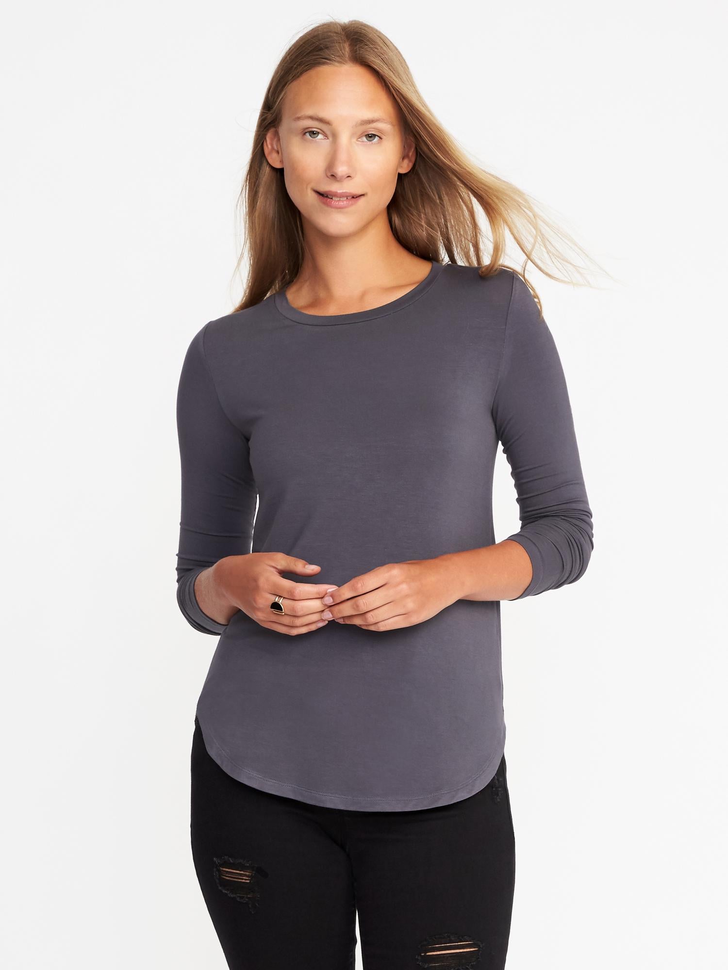 Luxe Curved-Hem Crew-Neck Tee for Women | Old Navy