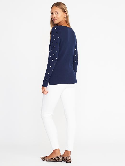 Image number 2 showing, Semi-Fitted Metallic-Dot V-Neck Sweater for Women