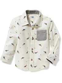 View large product image 4 of 4. Fish-Print Twill Shirt for Toddler Boys
