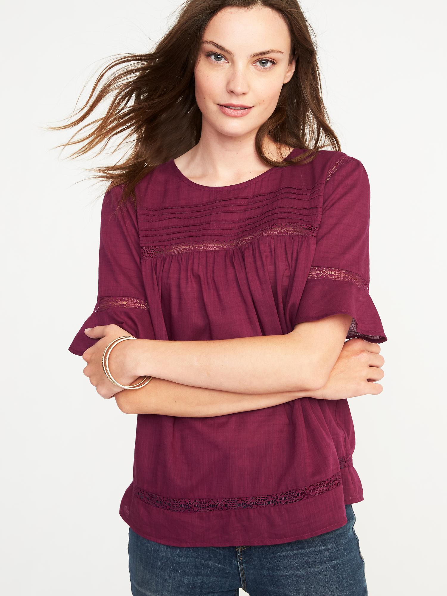 Pintucked Lace-Trim Blouse for Women | Old Navy