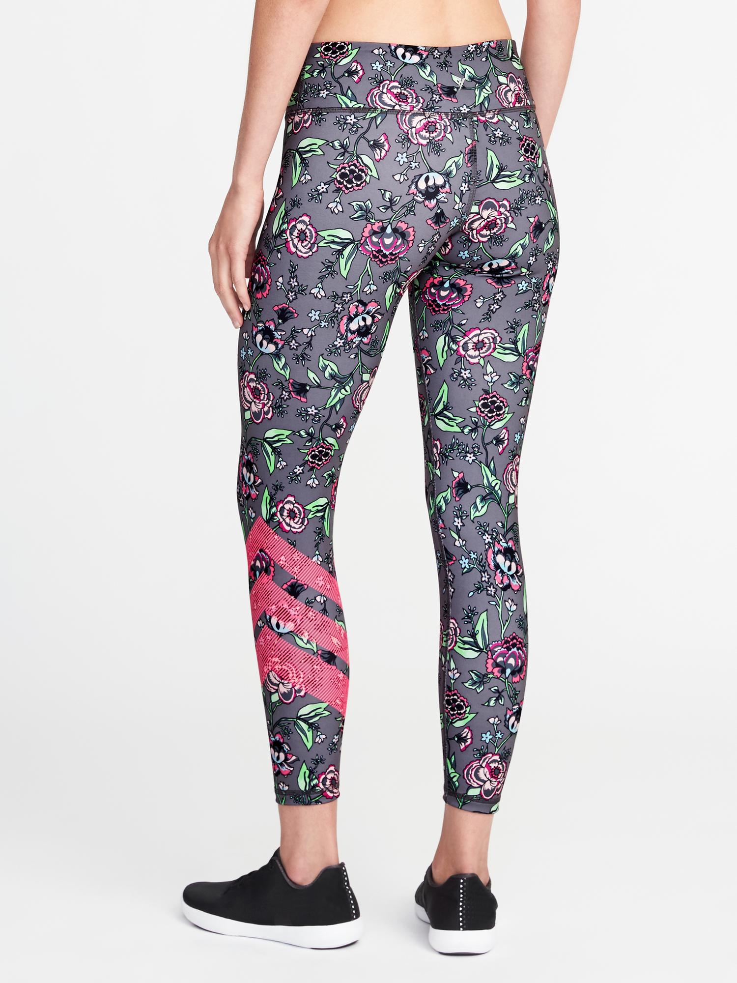 Mid-Rise Floral 7/8-Length Compression Leggings for Women | Old Navy
