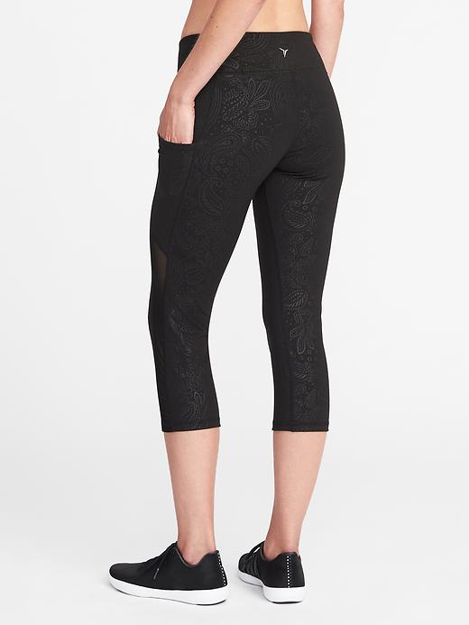 View large product image 2 of 3. Mid-Rise Embossed Side-Pocket Compression Crops for Women